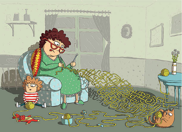 Grandma Crochet Maze Game vector art illustration