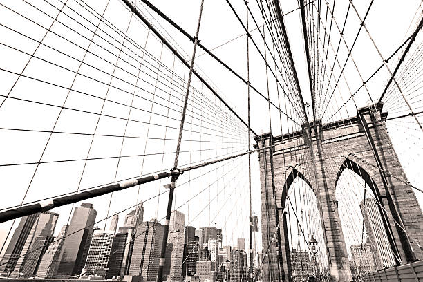 ponte do brooklyn, nova york. eua. - national landmark international landmark cityscape tower - fotografias e filmes do acervo