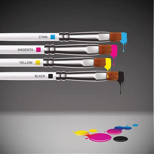 Vector illustration of CMYK brushes on grey background