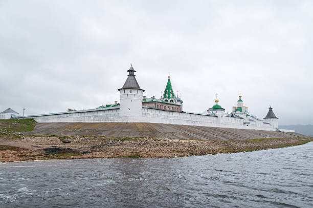 istock Makaryev Convent on Volga River bank against cloudy sky background 161941751
