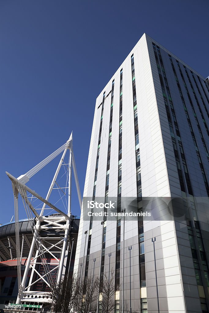 commercial building and stadium commercial building and stadium, cardiff, wales, uk Cardiff - Wales Stock Photo