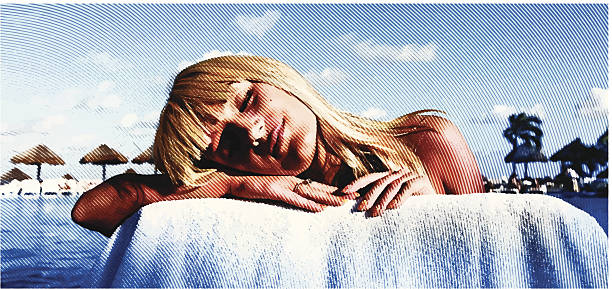 ilustrações de stock, clip art, desenhos animados e ícones de apanhar sol e daydreaming - infinity pool getting away from it all relaxation happiness