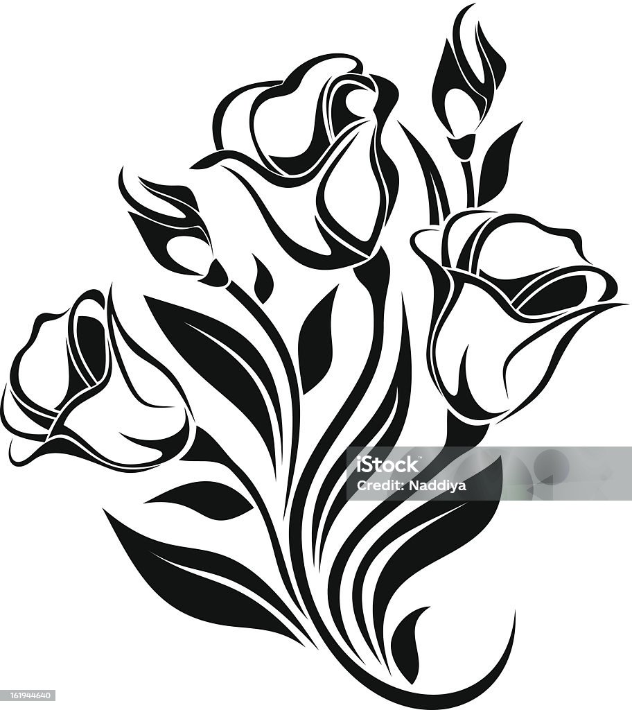 Black silhouette of flowers ornament. Vector illustration. Vector illustration of  black silhouette of flowers ornament on a white background. Black And White stock vector