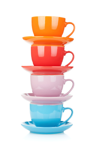 Set of colorful cups. Isolated on white background