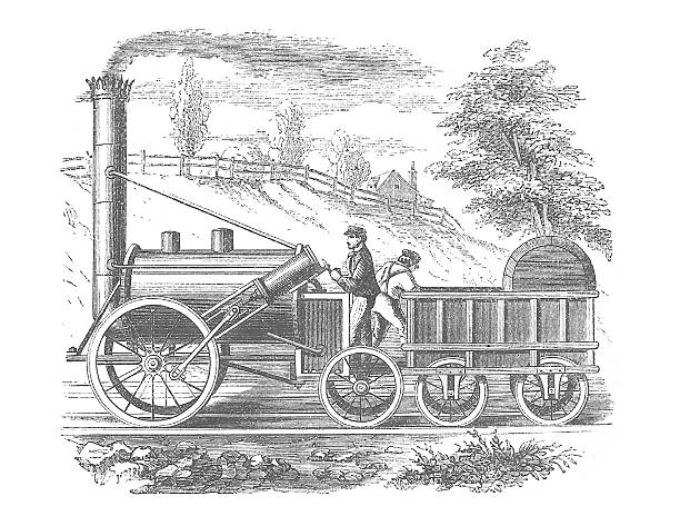 george stephenson 왜고너의 로켓 판화 1878 19세기 철도용 - 산업 혁명 stock illustrations