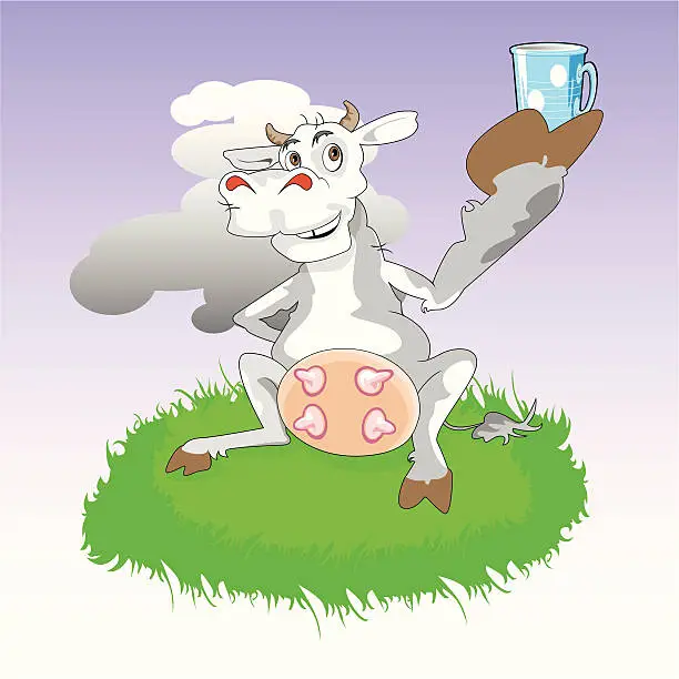 Vector illustration of cow gives milk