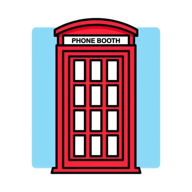 Vector illustration of English Phone Booth Icon Line Art