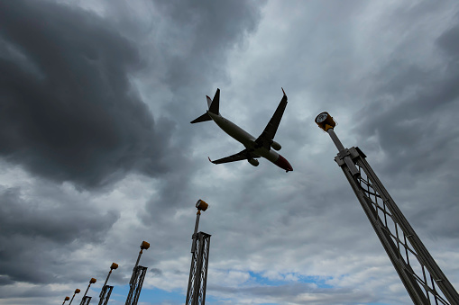 Passenger airplane ready for landing at Copenhagen airport