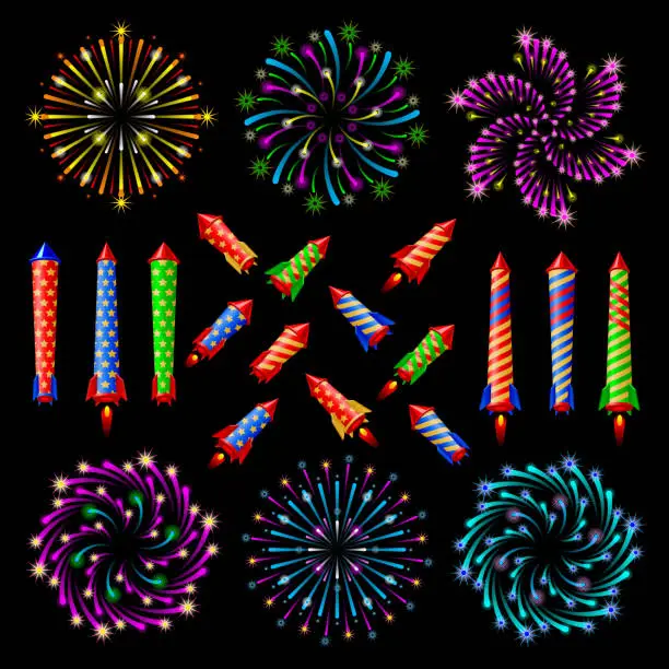 Vector illustration of Firework pyrotechnics set