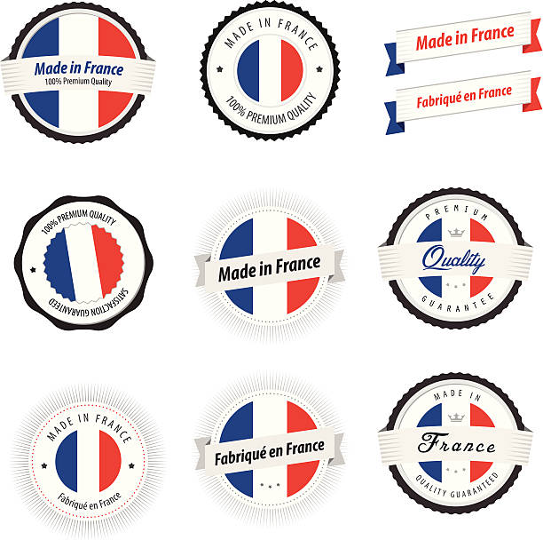 illustrations, cliparts, dessins animés et icônes de fabriqué en france. ensemble d'étiquettes, écussons et autocollants - fabriqué en france