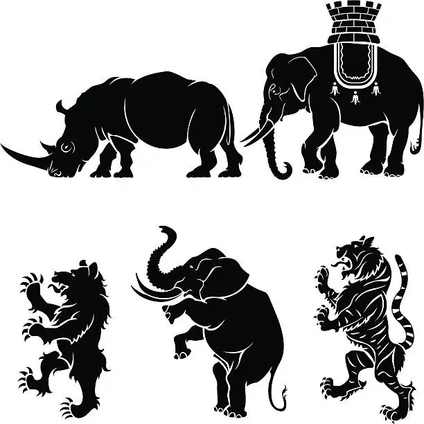 Vector illustration of Big mammal heraldry set
