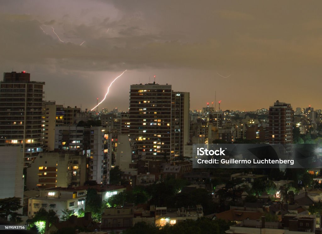Storm in the city 3 The city with the light of rays Argentina Stock Photo