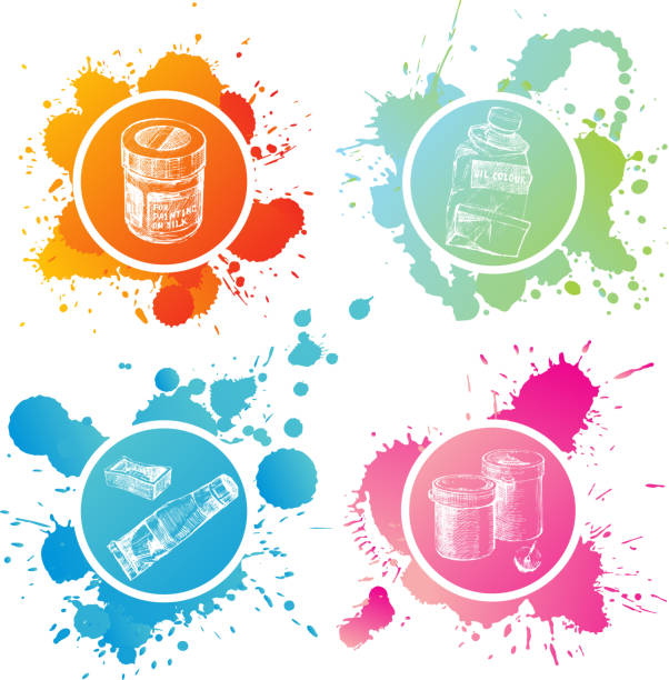 ilustraciones, imágenes clip art, dibujos animados e iconos de stock de paint cans y tubos - tube paint color image gouache