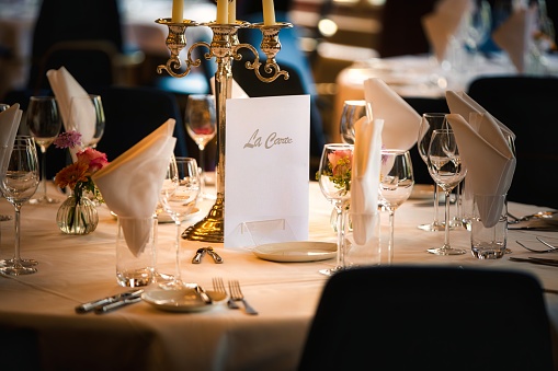 prepared luxurious table at expensive restaurant