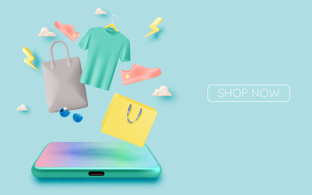 istock Shopping bag and mobile phone for sale banner online shopping application 1619820989