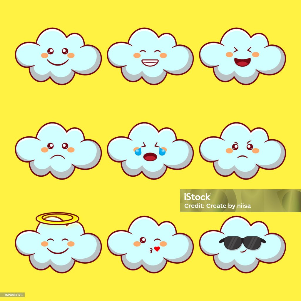 Ilustrasi Seni Vektor Kartun Emoticon Awan Ilustrasi Stok - Unduh