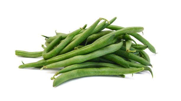 istock Green beans with leaves on white background 1619924586