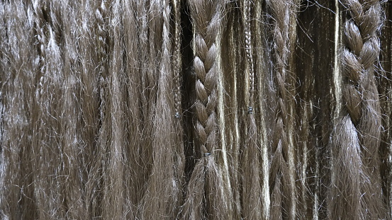 Close up texture of dry hair and woven hair