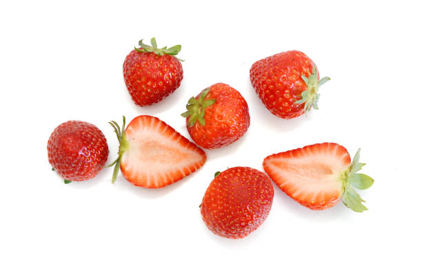 istock Fresh red ripe strawberry isolated on white, macro image 1619960938