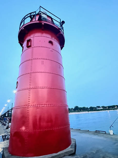 Red lighthouse in South Haven, Michigan