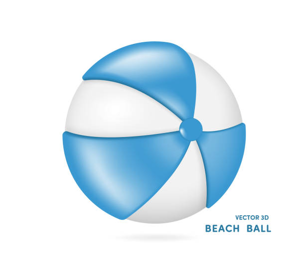ilustrações de stock, clip art, desenhos animados e ícones de beach ball or volleyball with blue and white stripes in cartoon style, minimal style - beach ball ball bouncing white background