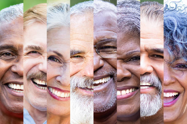 Diverse American seniors faces stock photo