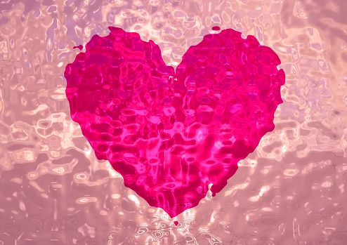 3d illustration of red heart with ripples on water surface in love concept