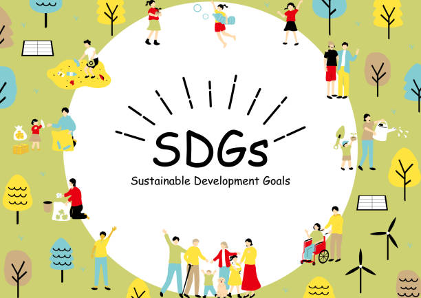 sdgs: illustrationsmaterialsammlung für eine nachhaltige gesellschaft - energy fuel and power generation futuristic solar energy stock-grafiken, -clipart, -cartoons und -symbole