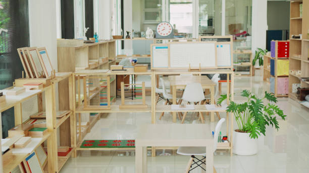 A Montessori classroom set-up, Montessori homeschooling education