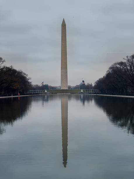 istock Vertical of obelisk reflecting on a lake in Washington DC on a cloudy day 1620075668