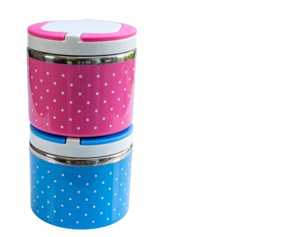 istock Pink and blue color lunch boxes isolated on a white background with copy space. 1620078270