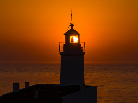 Sunset Time in the Inceburun Lighthouse (Deniz Feneri) Drone Photo, Blacksea Beach (Karadeniz Sahili) Sinop Turkey (Turkiye)