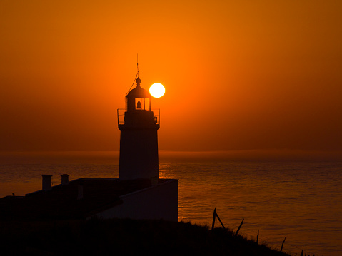 Sunset Time in the Inceburun Lighthouse (Deniz Feneri) Drone Photo, Blacksea Beach (Karadeniz Sahili) Sinop Turkey (Turkiye)