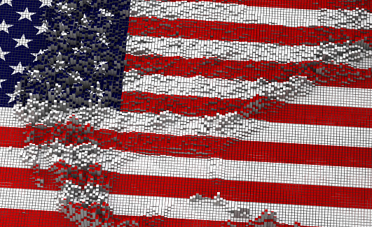 American Flag in 3d pixel style. Digitally Generated Image