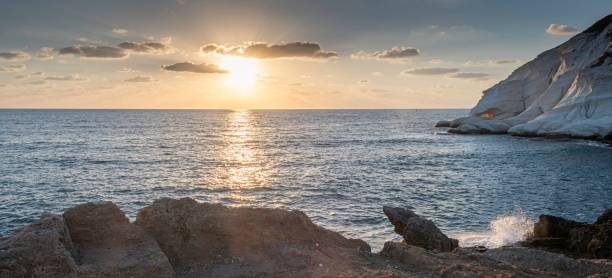 High resolution drone panoramic image of Rosh HaNikra- the northernmost point separating the border between Israel; and Lebanon