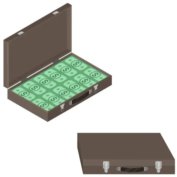 Vector illustration of Briefcase of money in Isometric
