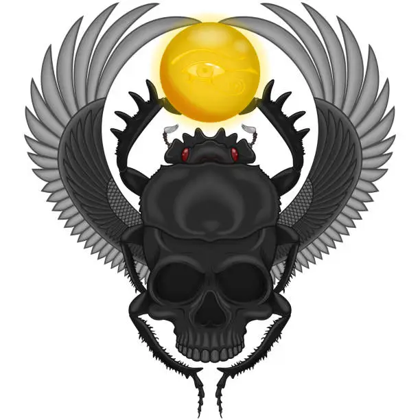 Vector illustration of Winged beetle with skull