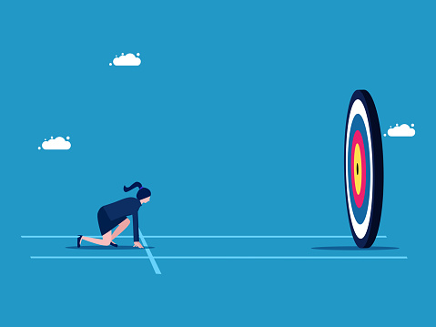 Target Start Animation Start Working On Goals Businesswoman At The Starting Point And Looking ...