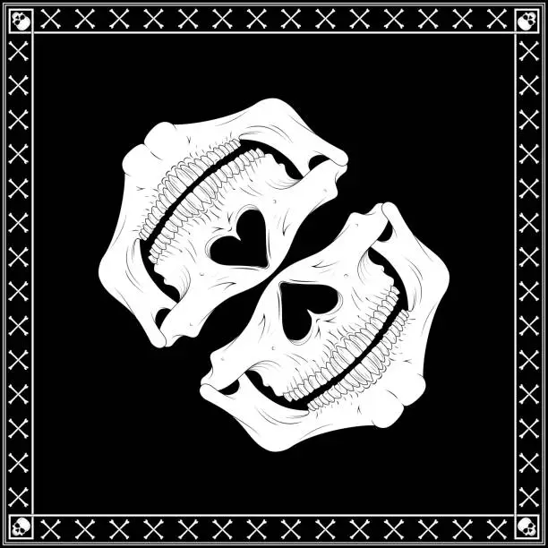 Vector illustration of Bandana vector with half skull and bones