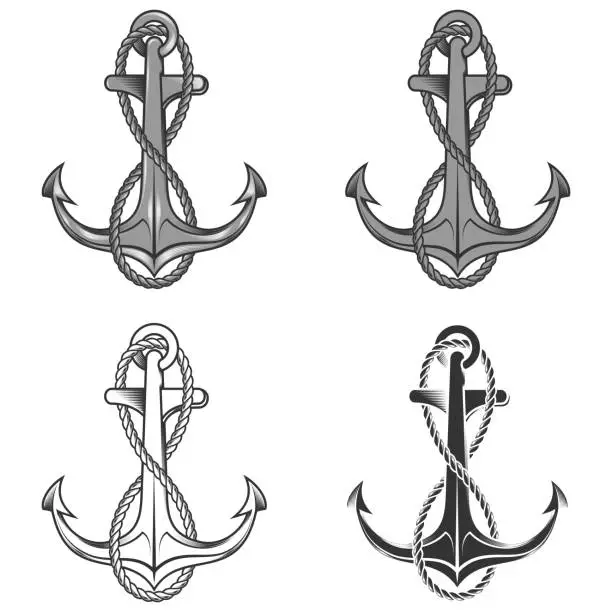 Vector illustration of anchor and rope vector design