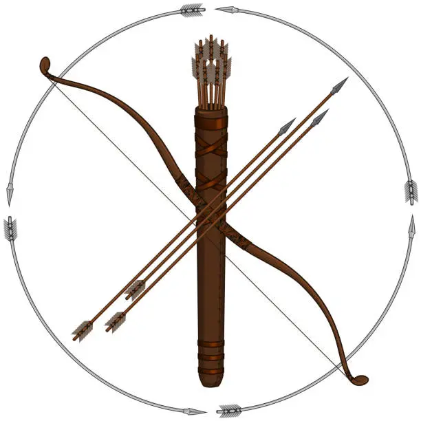 Vector illustration of Bow Arrow Quiver Archery Kit