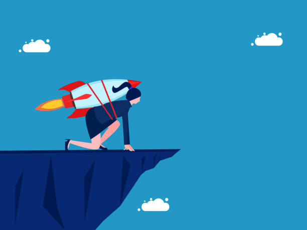 istock Courage to take risks and determination. Businesswoman starting a rocket flight from a cliff 1620166237