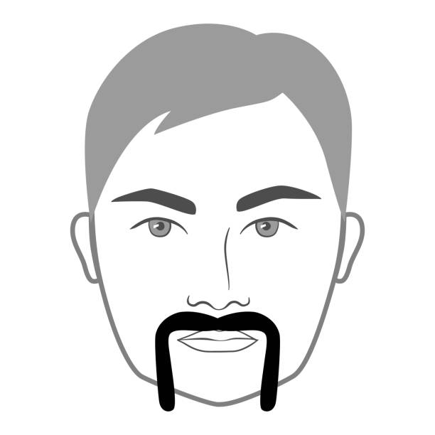 ilustrações, clipart, desenhos animados e ícones de winnefield bigode estilo barba homens ilustração do rosto cabelo facial. vector cinza retrato preto masculino modelo de moda conjunto de coleção barbeiro plano. penteado elegante contorno isolado no fundo branco. - men human hair beautiful chin