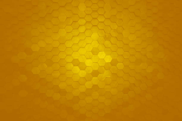 Decorative Golden Wooden Polygon Background, Hexagon Of Wood Background.