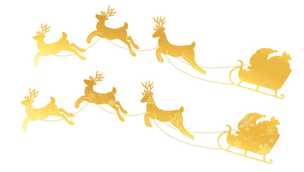 istock Santa Claus and reindeer carrying gold presents on a sleigh. 1620239190