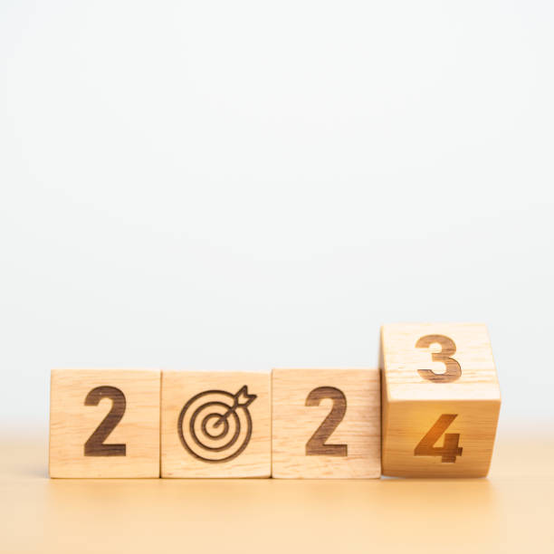 istock 2023 year change to 2024 year block with dartboard icon. Goal, Target, Resolution, strategy, plan, Action, mission, motivation, and New Year start concepts 1620249000
