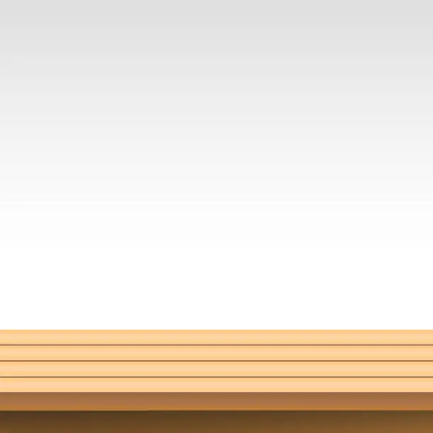 Vector illustration of 3d background with wood desk in empty room.