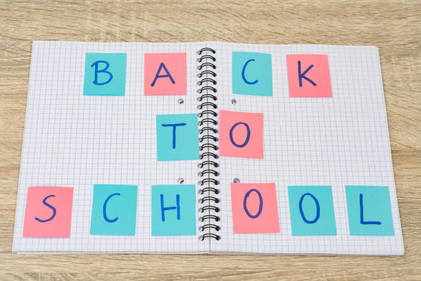 istock An open checkered notebook with the inscription back to school 1620319488