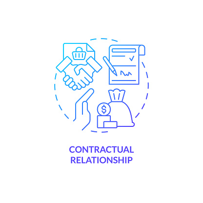 2D gradient contractual relationship thin line icon concept, isolated vector, blue illustration representing product liability.