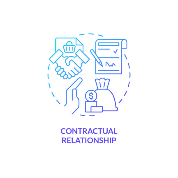2D contractual relationship gradient icon concept 2D gradient contractual relationship thin line icon concept, isolated vector, blue illustration representing product liability. supplier relationship management stock illustrations